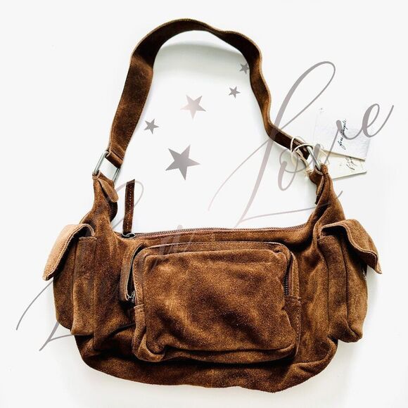 FREE PEOPLE Siren Suede Shoulder/Crossbody Bag In Coconut Shell NWT - Picture 2 of 9